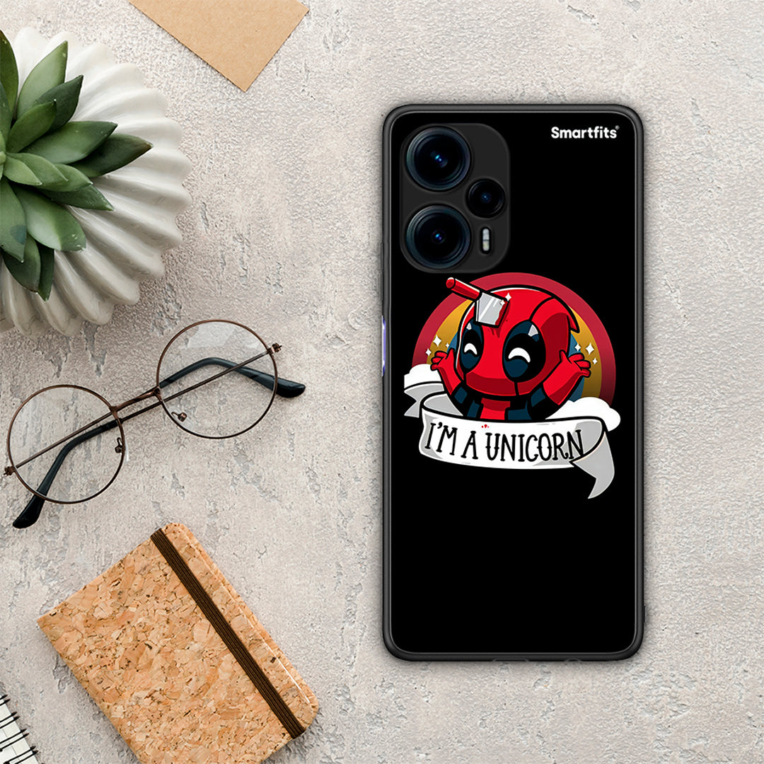 Θήκη Xiaomi Poco F5 5G Unicorn Deadpool από τη Smartfits με σχέδιο στο πίσω μέρος και μαύρο περίβλημα | Xiaomi Poco F5 5G Unicorn Deadpool Case with Colorful Back and Black Bezels