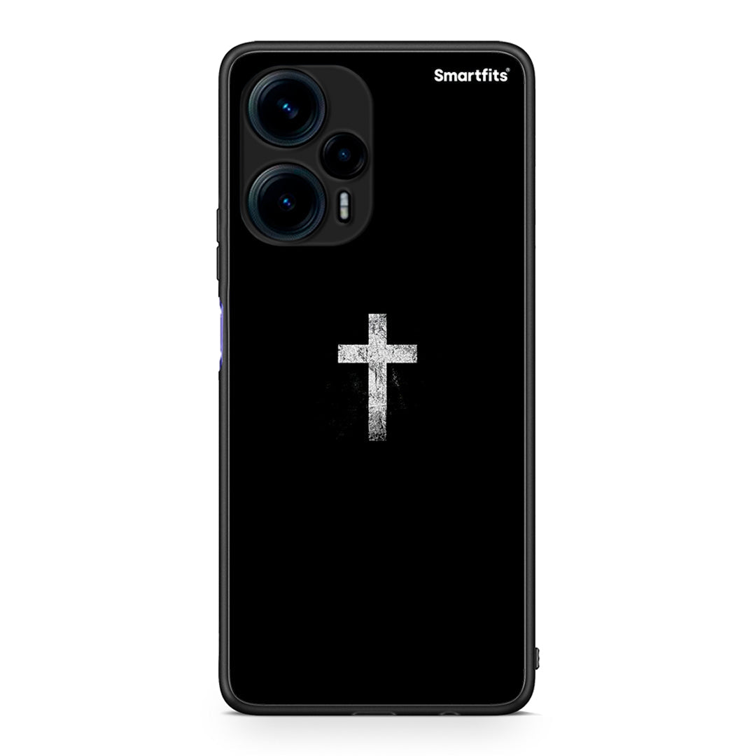 Θήκη Xiaomi Poco F5 5G White Cross από τη Smartfits με σχέδιο στο πίσω μέρος και μαύρο περίβλημα | Xiaomi Poco F5 5G White Cross Case with Colorful Back and Black Bezels