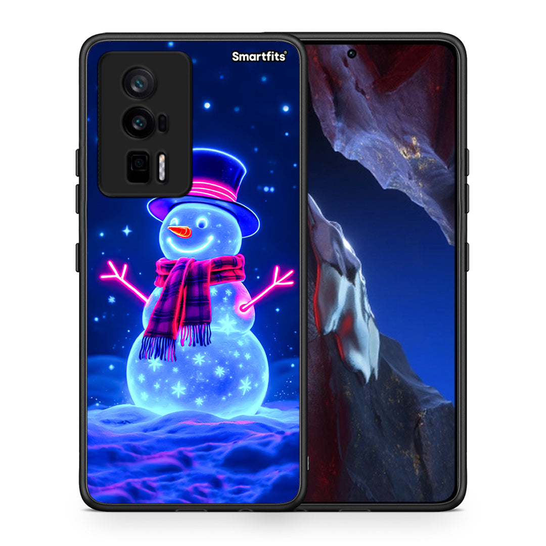 Θήκη Xiaomi Poco F5 Pro / Redmi K60 Pro Christmas Neon Snowman από τη Smartfits με σχέδιο στο πίσω μέρος και μαύρο περίβλημα | Xiaomi Poco F5 Pro / Redmi K60 Pro Christmas Neon Snowman Case with Colorful Back and Black Bezels