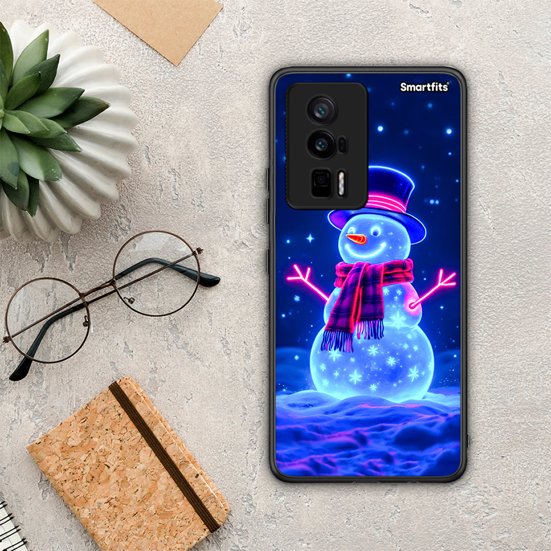 Θήκη Xiaomi Poco F5 Pro / Redmi K60 Pro Christmas Neon Snowman από τη Smartfits με σχέδιο στο πίσω μέρος και μαύρο περίβλημα | Xiaomi Poco F5 Pro / Redmi K60 Pro Christmas Neon Snowman Case with Colorful Back and Black Bezels