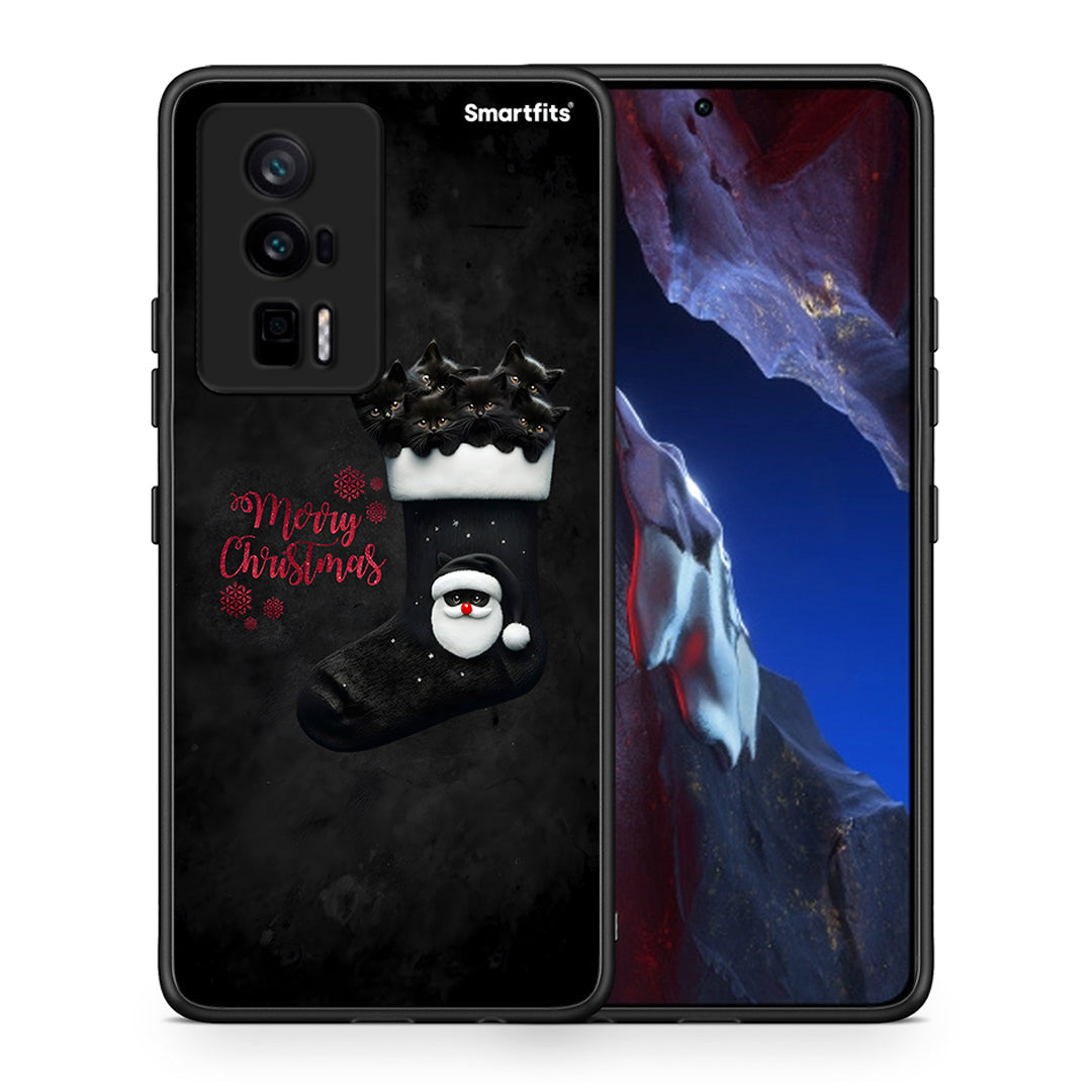 Θήκη Xiaomi Poco F5 Pro / Redmi K60 Pro Merry Cat Christmas από τη Smartfits με σχέδιο στο πίσω μέρος και μαύρο περίβλημα | Xiaomi Poco F5 Pro / Redmi K60 Pro Merry Cat Christmas Case with Colorful Back and Black Bezels