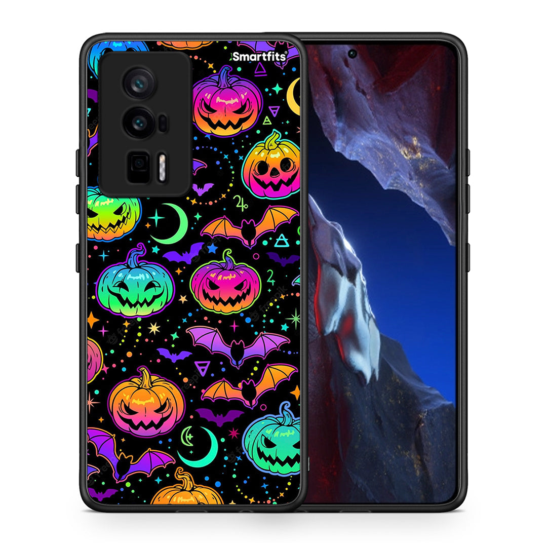 Θήκη Xiaomi Poco F5 Pro / Redmi K60 Pro Neon Halloween από τη Smartfits με σχέδιο στο πίσω μέρος και μαύρο περίβλημα | Xiaomi Poco F5 Pro / Redmi K60 Pro Neon Halloween Case with Colorful Back and Black Bezels