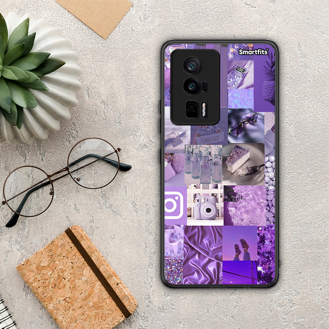 Θήκη Xiaomi Poco F5 Pro / Redmi K60 Pro Purple Aesthetic Collage από τη Smartfits με σχέδιο στο πίσω μέρος και μαύρο περίβλημα | Xiaomi Poco F5 Pro / Redmi K60 Pro Purple Aesthetic Collage Case with Colorful Back and Black Bezels