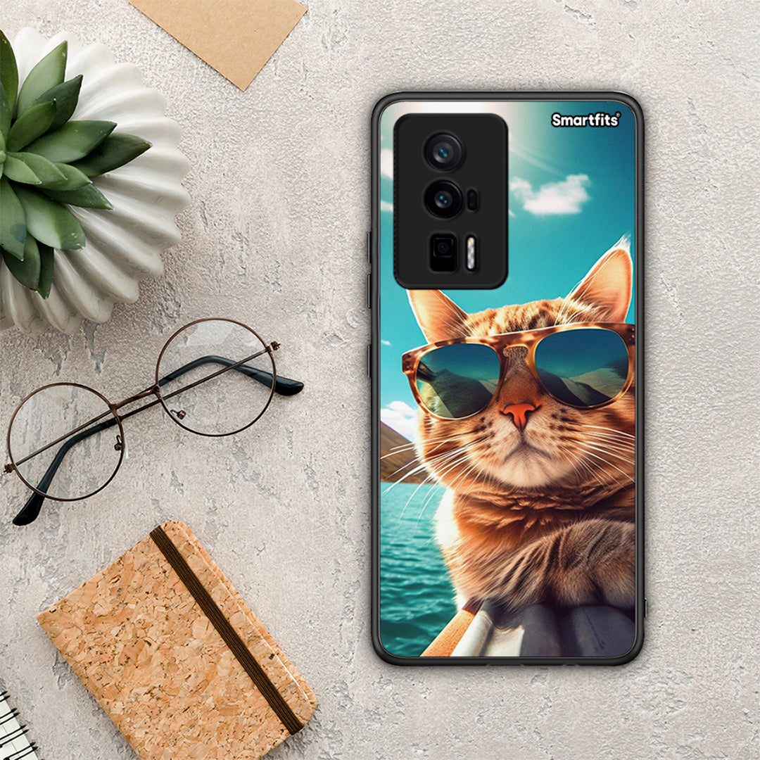 Θήκη Xiaomi Poco F5 Pro / Redmi K60 Pro Summer Cat από τη Smartfits με σχέδιο στο πίσω μέρος και μαύρο περίβλημα | Xiaomi Poco F5 Pro / Redmi K60 Pro Summer Cat Case with Colorful Back and Black Bezels