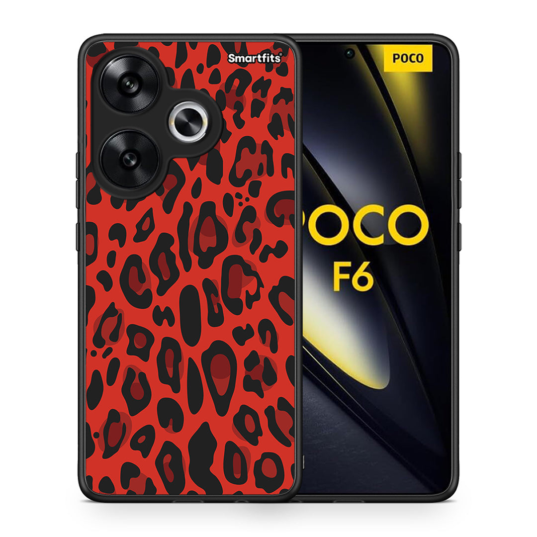 Θήκη Xiaomi Poco F6 Red Leopard Animal από τη Smartfits με σχέδιο στο πίσω μέρος και μαύρο περίβλημα | Xiaomi Poco F6 Red Leopard Animal case with colorful back and black bezels