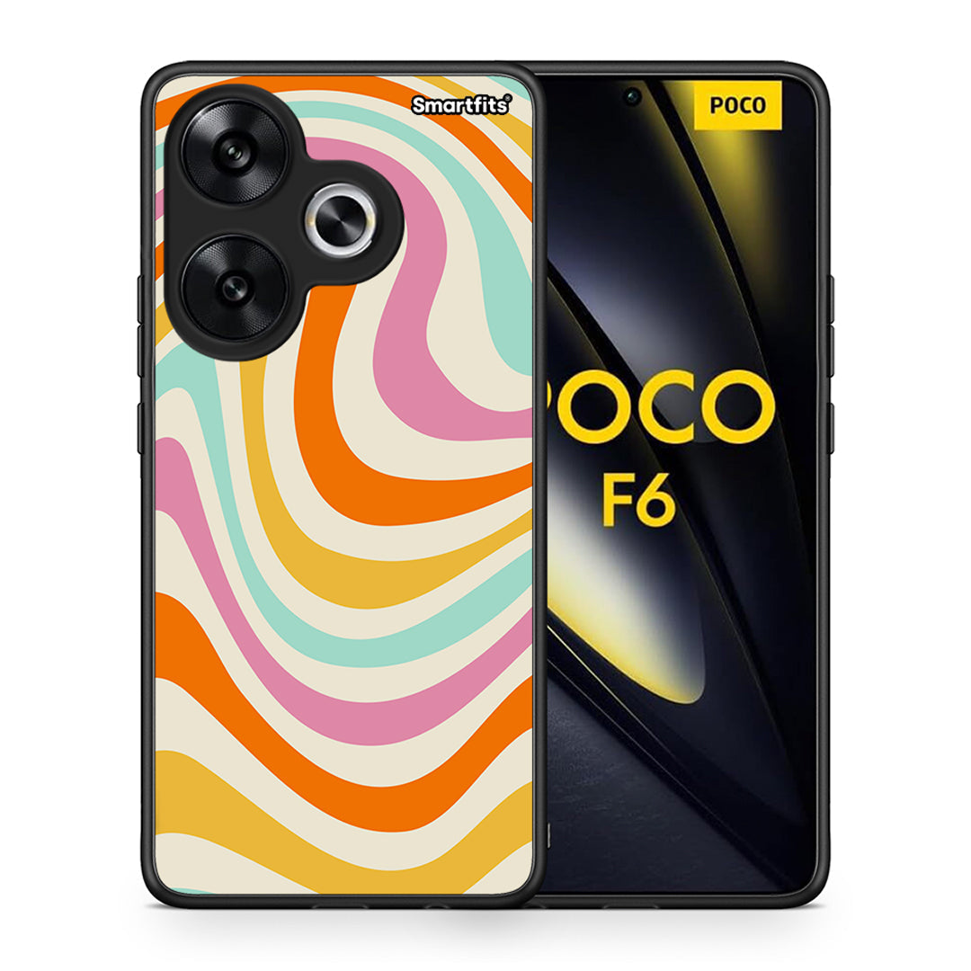 Θήκη Xiaomi Poco F6 Colourful Waves από τη Smartfits με σχέδιο στο πίσω μέρος και μαύρο περίβλημα | Xiaomi Poco F6 Colourful Waves case with colorful back and black bezels