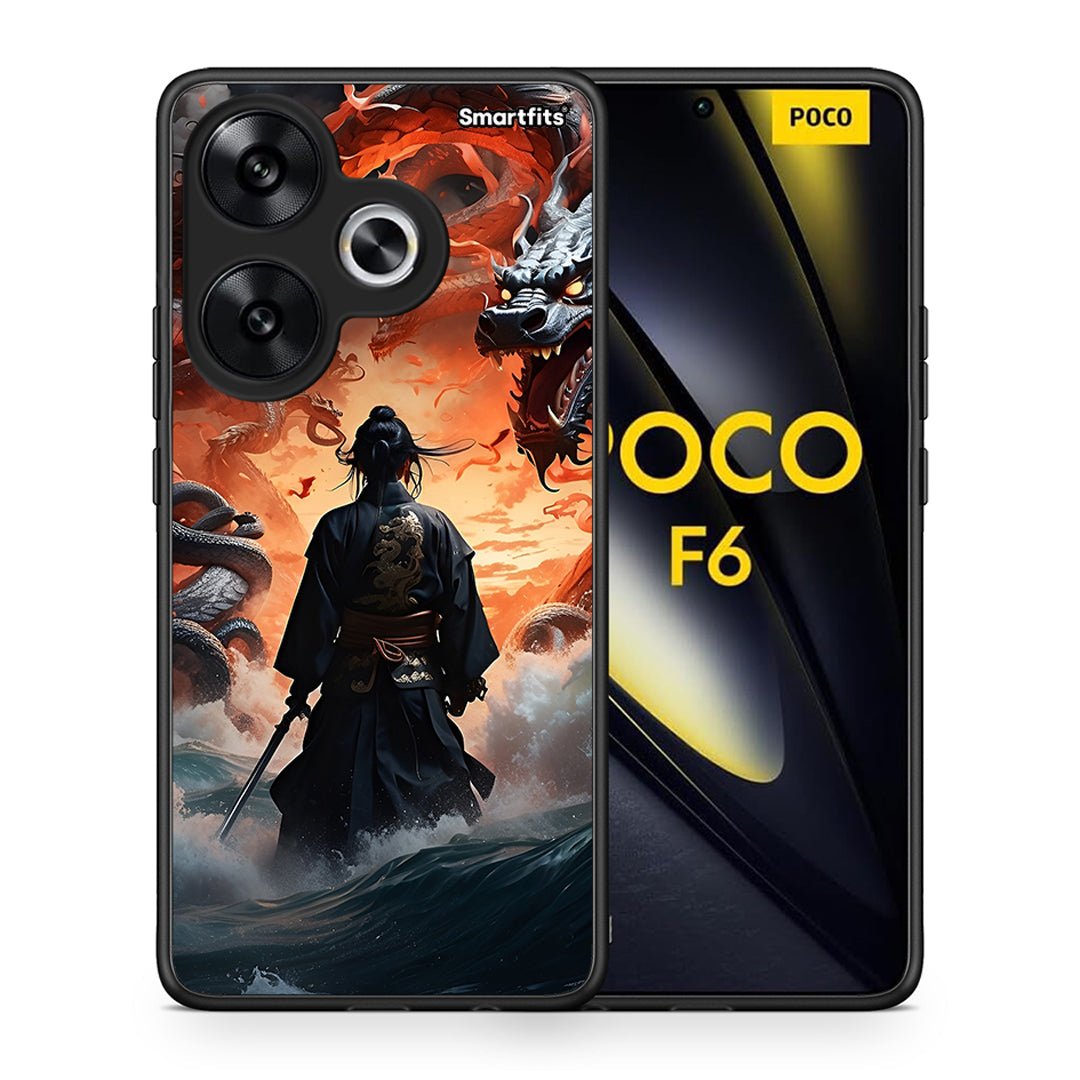 Θήκη Xiaomi Poco F6 Dragons Fight από τη Smartfits με σχέδιο στο πίσω μέρος και μαύρο περίβλημα | Xiaomi Poco F6 Dragons Fight case with colorful back and black bezels