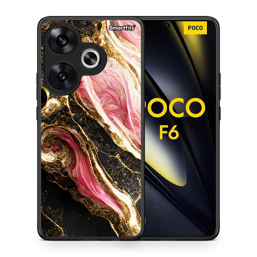 Θήκη Xiaomi Poco F6 Glamorous Pink Marble από τη Smartfits με σχέδιο στο πίσω μέρος και μαύρο περίβλημα | Xiaomi Poco F6 Glamorous Pink Marble case with colorful back and black bezels