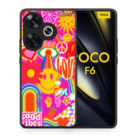 Thumbnail for Θήκη Xiaomi Poco F6 Hippie Love από τη Smartfits με σχέδιο στο πίσω μέρος και μαύρο περίβλημα | Xiaomi Poco F6 Hippie Love case with colorful back and black bezels