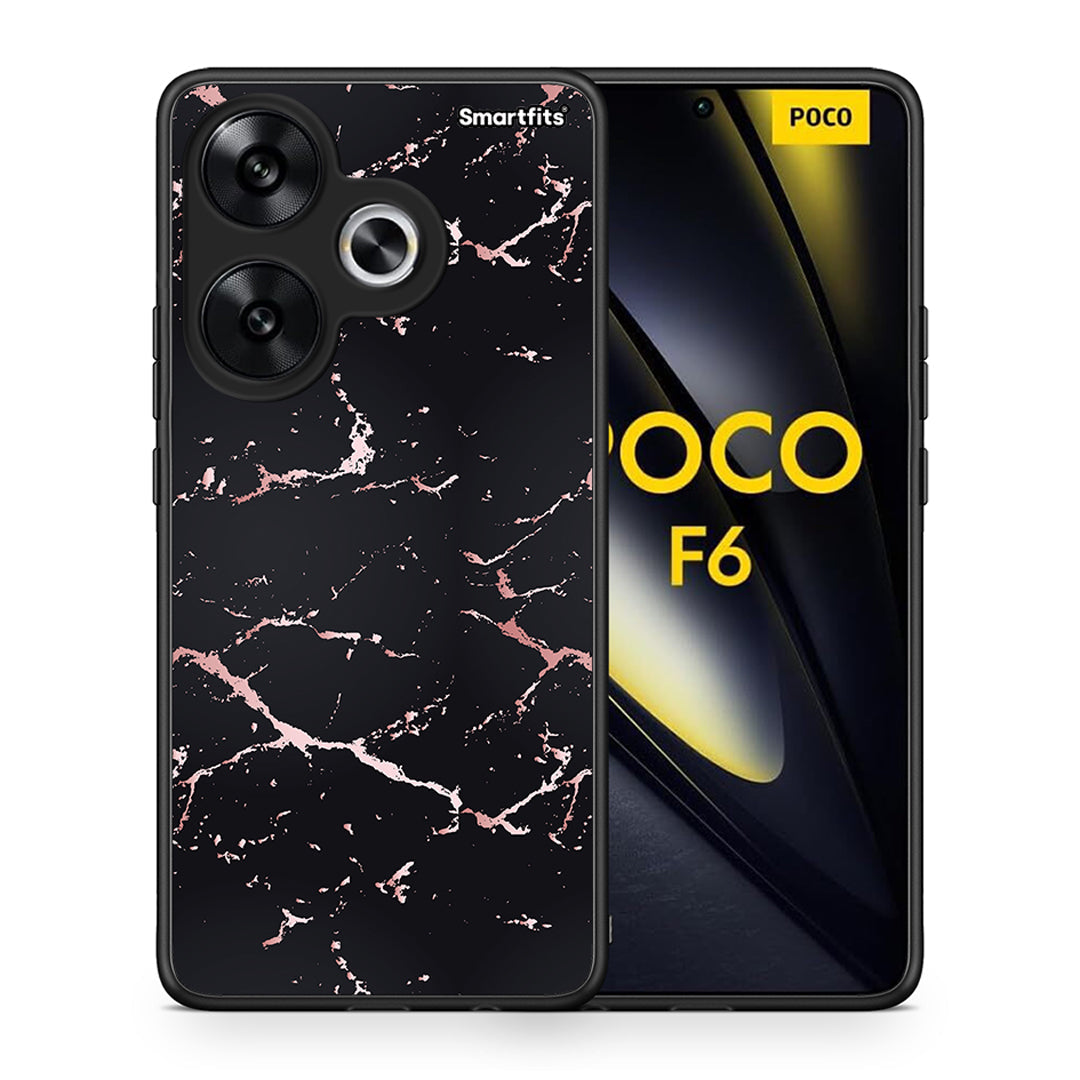 Θήκη Xiaomi Poco F6 Black Rosegold Marble από τη Smartfits με σχέδιο στο πίσω μέρος και μαύρο περίβλημα | Xiaomi Poco F6 Black Rosegold Marble case with colorful back and black bezels