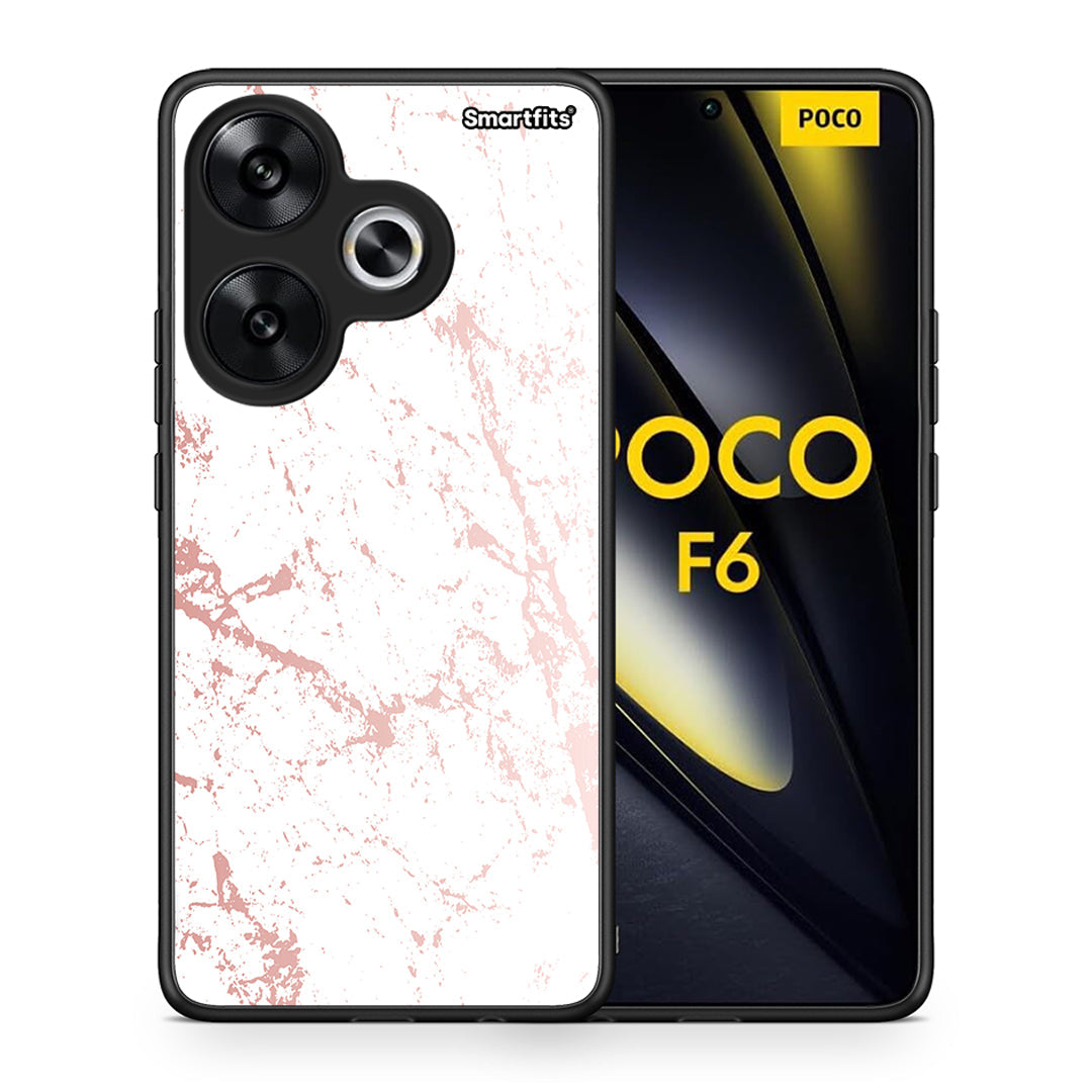 Θήκη Xiaomi Poco F6 Pink Splash Marble από τη Smartfits με σχέδιο στο πίσω μέρος και μαύρο περίβλημα | Xiaomi Poco F6 Pink Splash Marble case with colorful back and black bezels