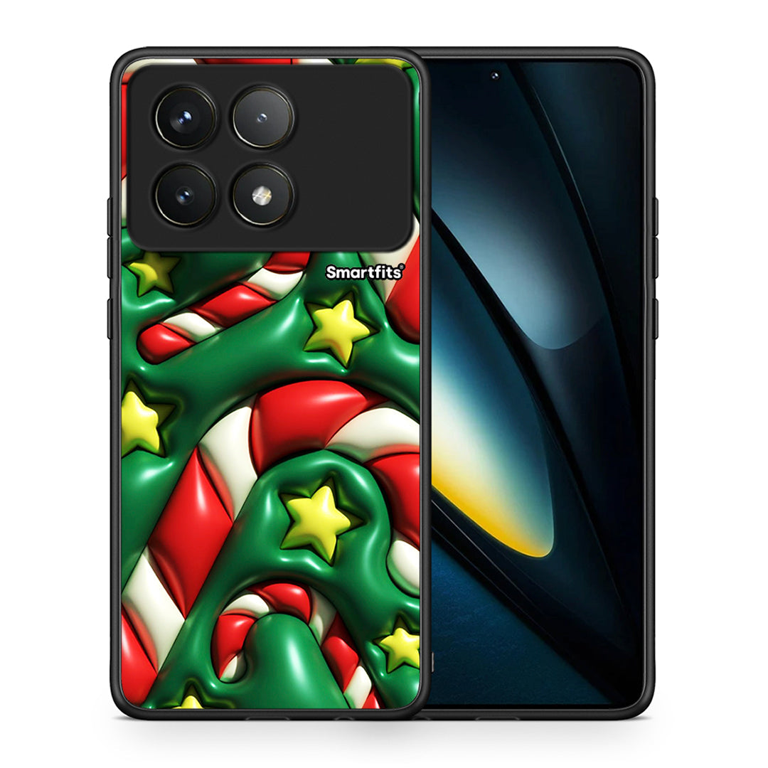 Θήκη Xiaomi Poco F6 Pro 5G Christmas Bubbles από τη Smartfits με σχέδιο στο πίσω μέρος και μαύρο περίβλημα | Xiaomi Poco F6 Pro 5G Christmas Bubbles case with colorful back and black bezels