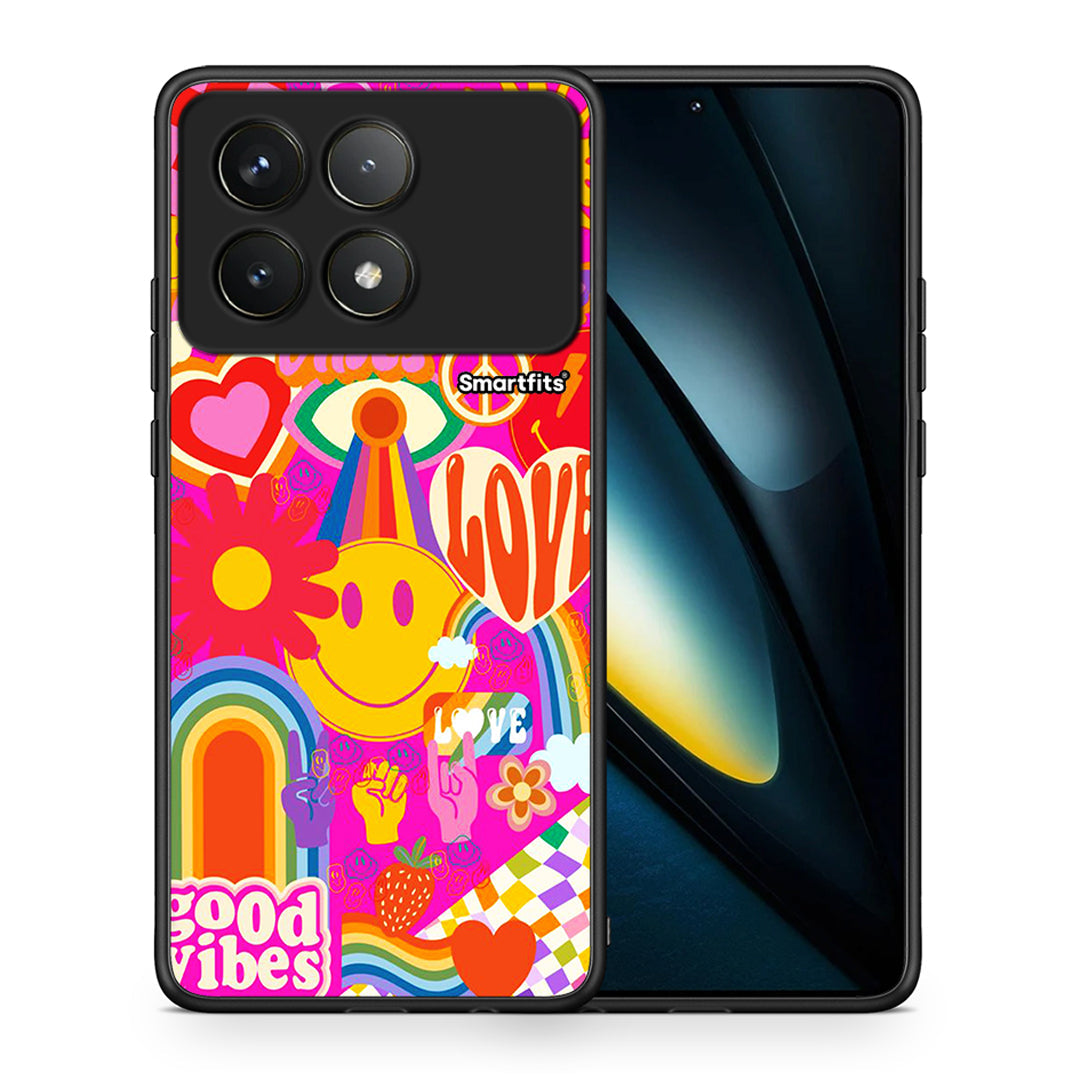 Θήκη Xiaomi Poco F6 Pro 5G Hippie Love από τη Smartfits με σχέδιο στο πίσω μέρος και μαύρο περίβλημα | Xiaomi Poco F6 Pro 5G Hippie Love case with colorful back and black bezels