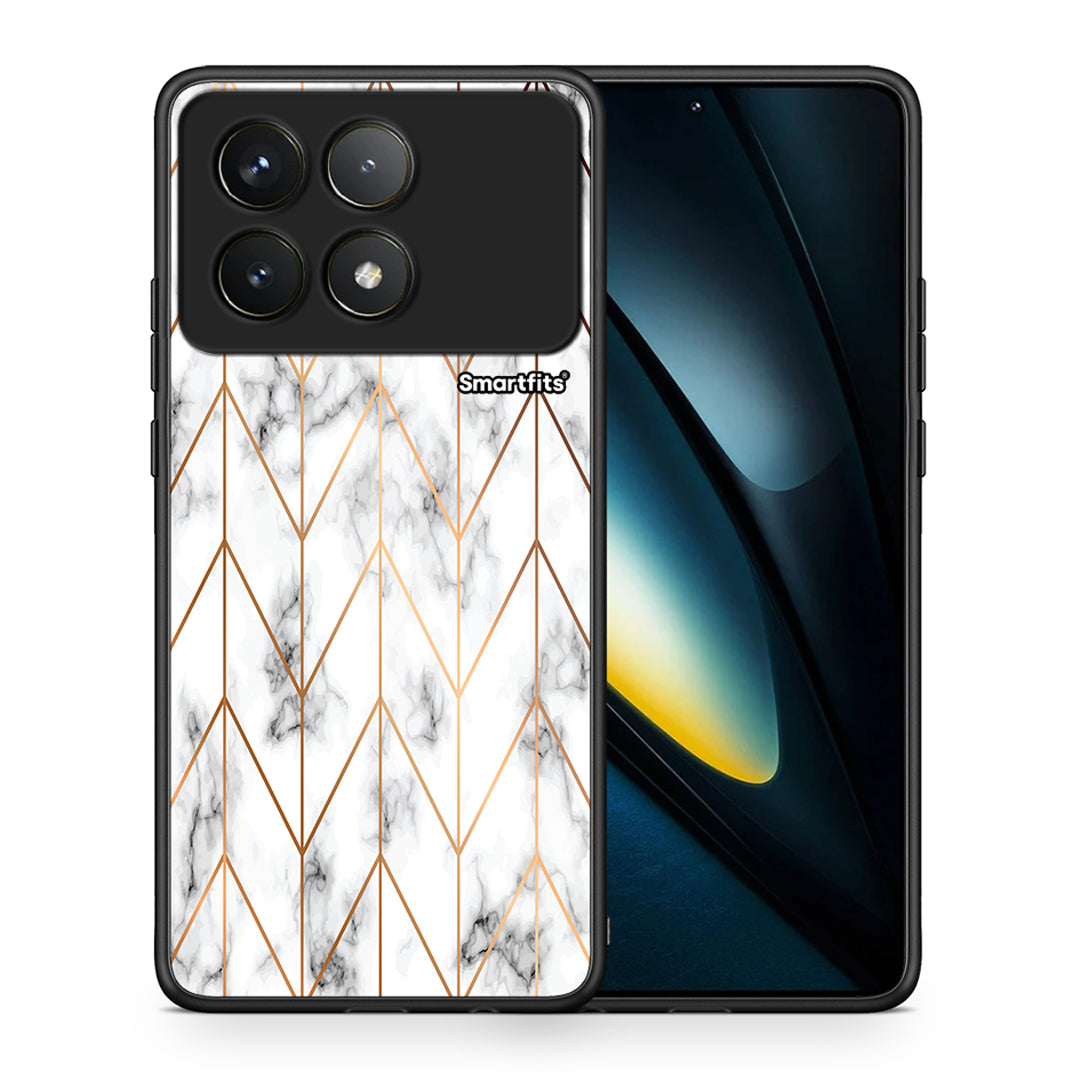 Θήκη Xiaomi Poco F6 Pro 5G Gold Geometric Marble από τη Smartfits με σχέδιο στο πίσω μέρος και μαύρο περίβλημα | Xiaomi Poco F6 Pro 5G Gold Geometric Marble case with colorful back and black bezels