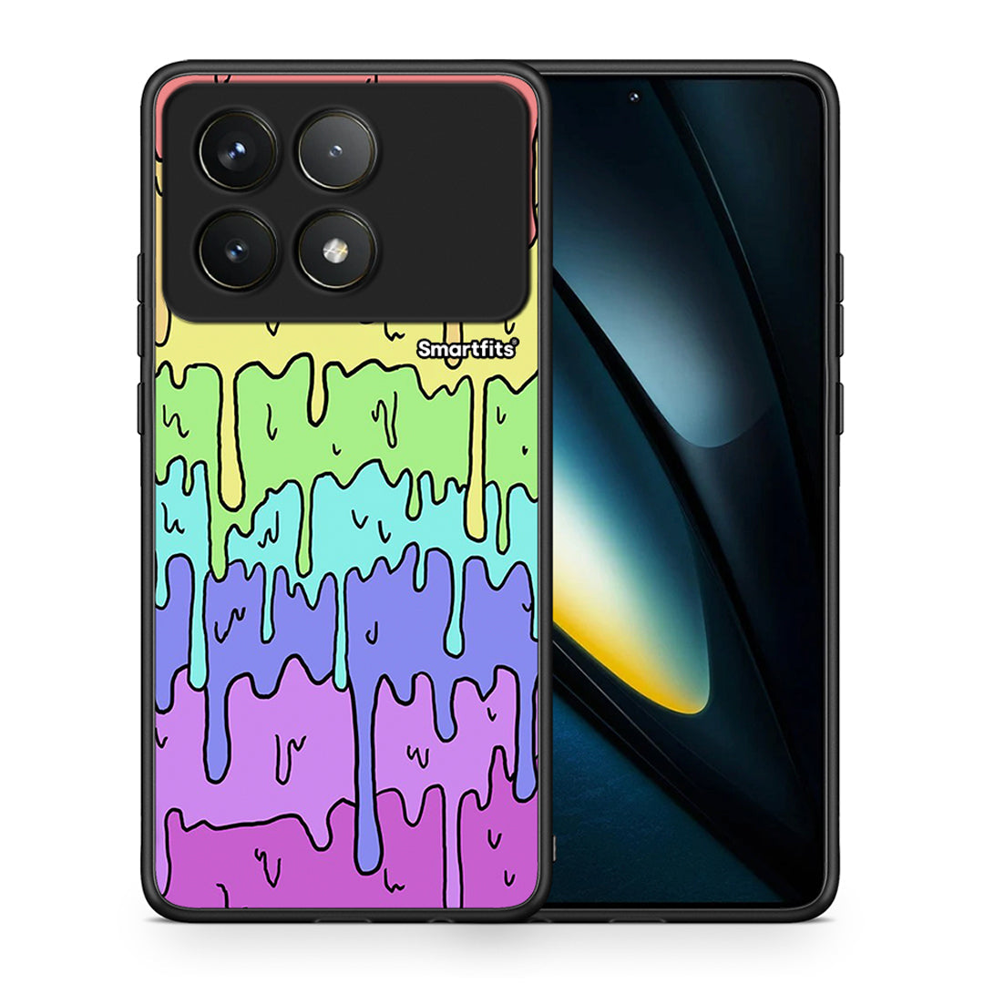 Θήκη Xiaomi Poco F6 Pro 5G Melting Rainbow από τη Smartfits με σχέδιο στο πίσω μέρος και μαύρο περίβλημα | Xiaomi Poco F6 Pro 5G Melting Rainbow case with colorful back and black bezels