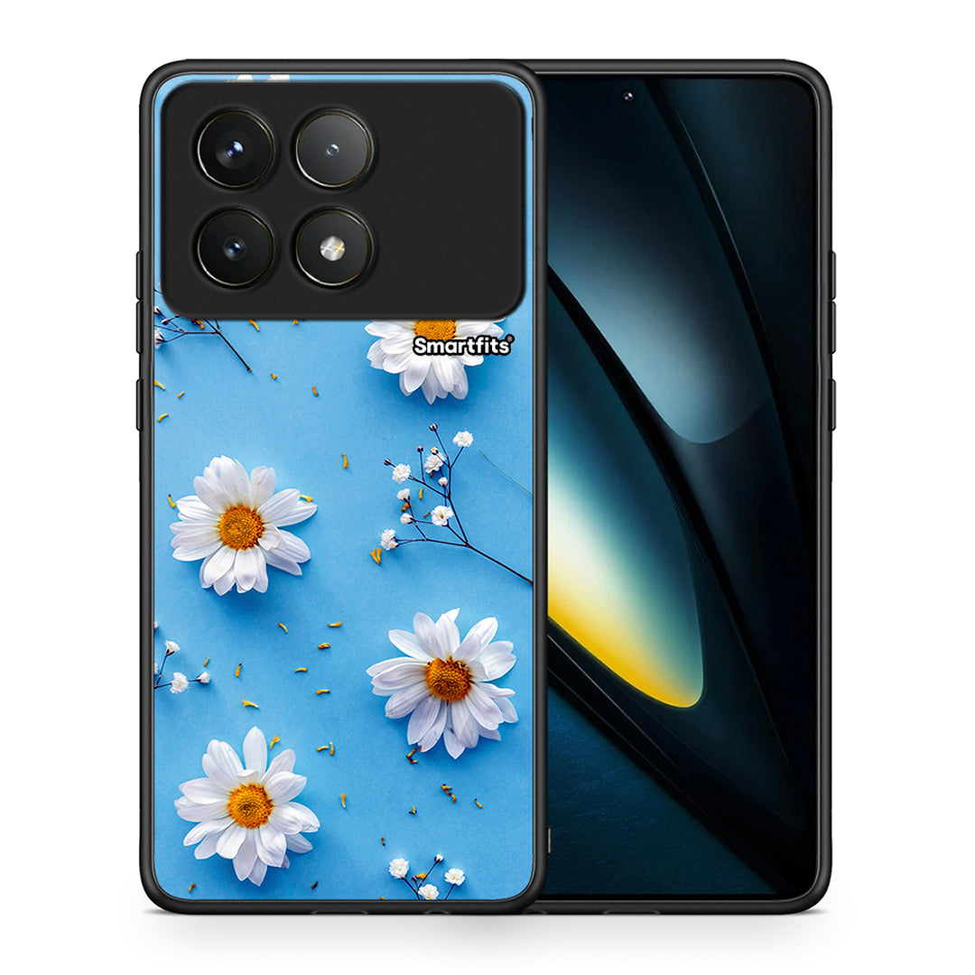 Θήκη Xiaomi Poco F6 Pro 5G Real Daisies από τη Smartfits με σχέδιο στο πίσω μέρος και μαύρο περίβλημα | Xiaomi Poco F6 Pro 5G Real Daisies case with colorful back and black bezels