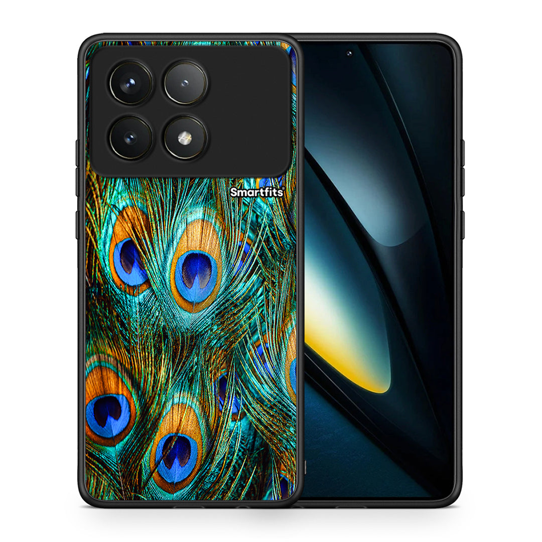 Θήκη Xiaomi Poco F6 Pro 5G Real Peacock Feathers από τη Smartfits με σχέδιο στο πίσω μέρος και μαύρο περίβλημα | Xiaomi Poco F6 Pro 5G Real Peacock Feathers case with colorful back and black bezels