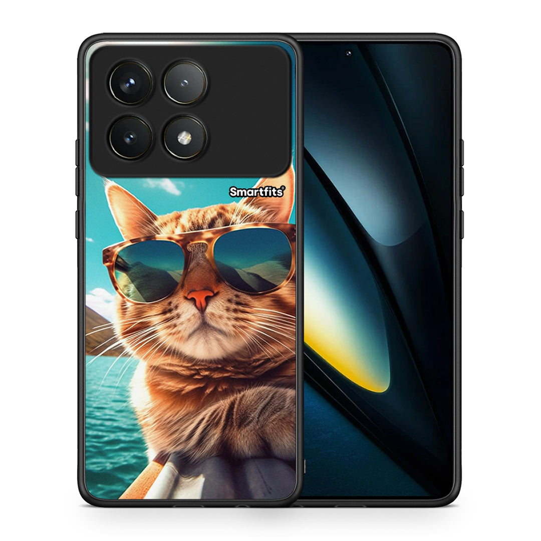 Θήκη Xiaomi Poco F6 Pro 5G Summer Cat από τη Smartfits με σχέδιο στο πίσω μέρος και μαύρο περίβλημα | Xiaomi Poco F6 Pro 5G Summer Cat case with colorful back and black bezels