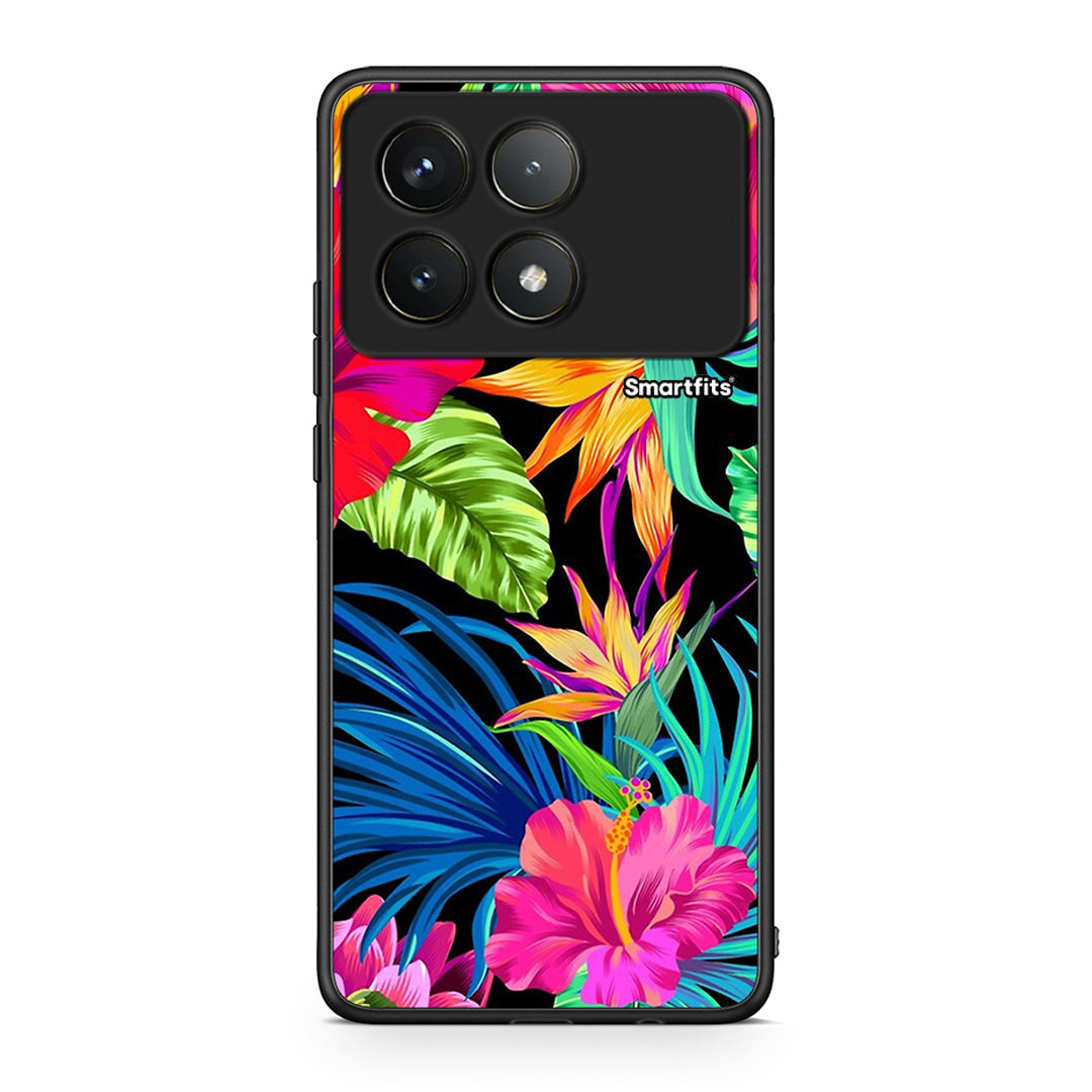 Xiaomi Poco F6 Pro 5G Tropical Flowers θήκη από τη Smartfits με σχέδιο στο πίσω μέρος και μαύρο περίβλημα | Smartphone case with colorful back and black bezels by Smartfits