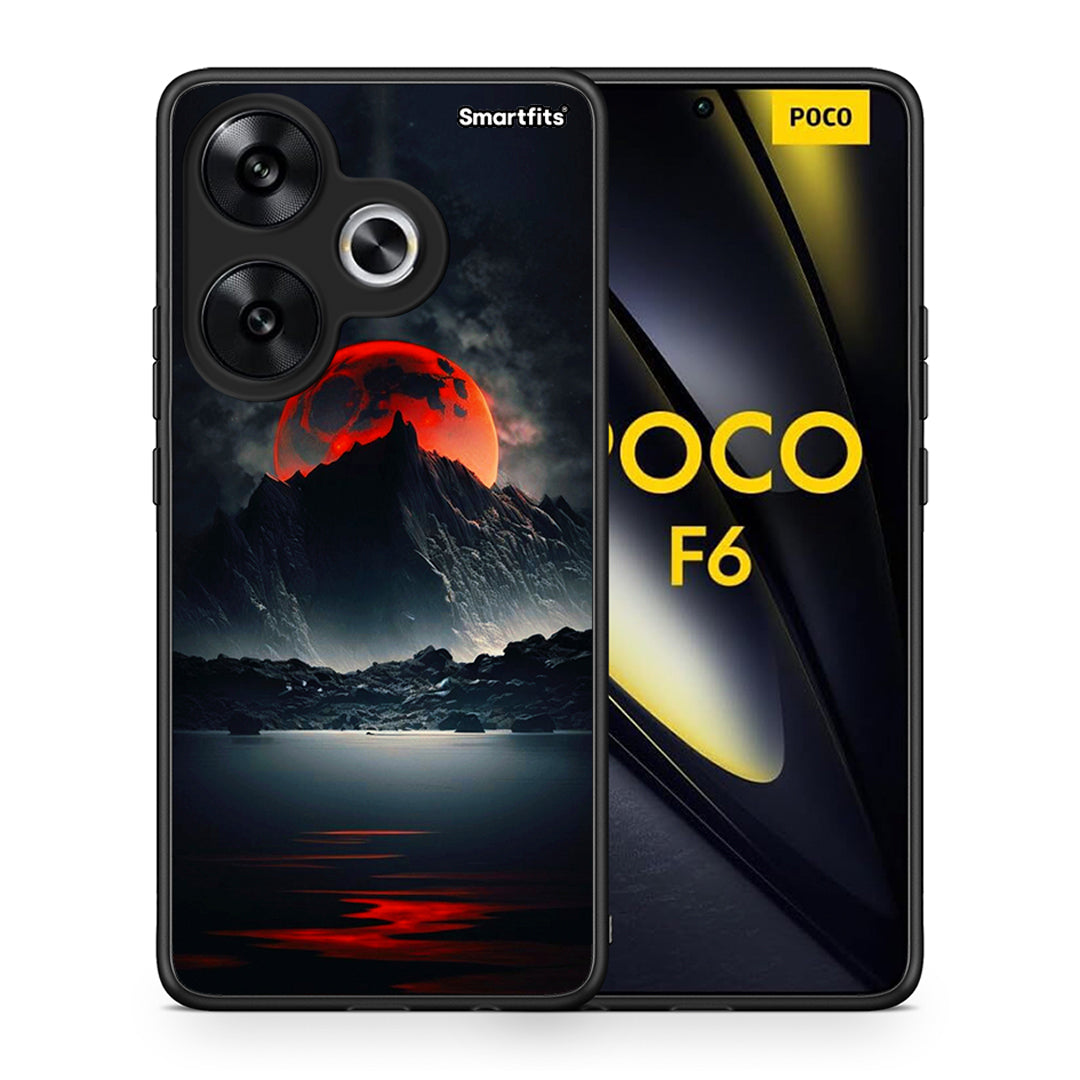 Θήκη Xiaomi Poco F6 Red Full Moon από τη Smartfits με σχέδιο στο πίσω μέρος και μαύρο περίβλημα | Xiaomi Poco F6 Red Full Moon case with colorful back and black bezels