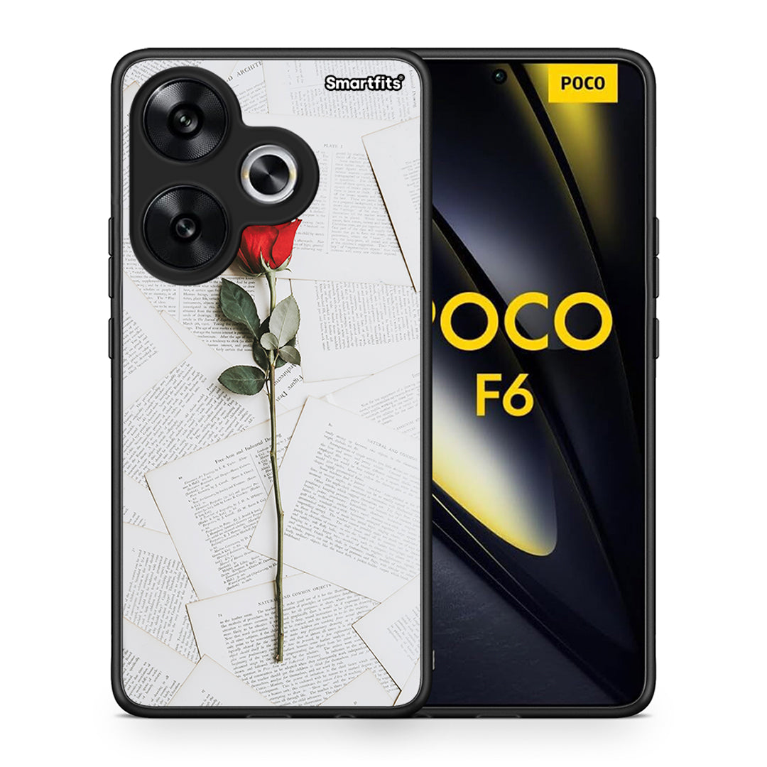 Θήκη Xiaomi Poco F6 Red Rose από τη Smartfits με σχέδιο στο πίσω μέρος και μαύρο περίβλημα | Xiaomi Poco F6 Red Rose case with colorful back and black bezels