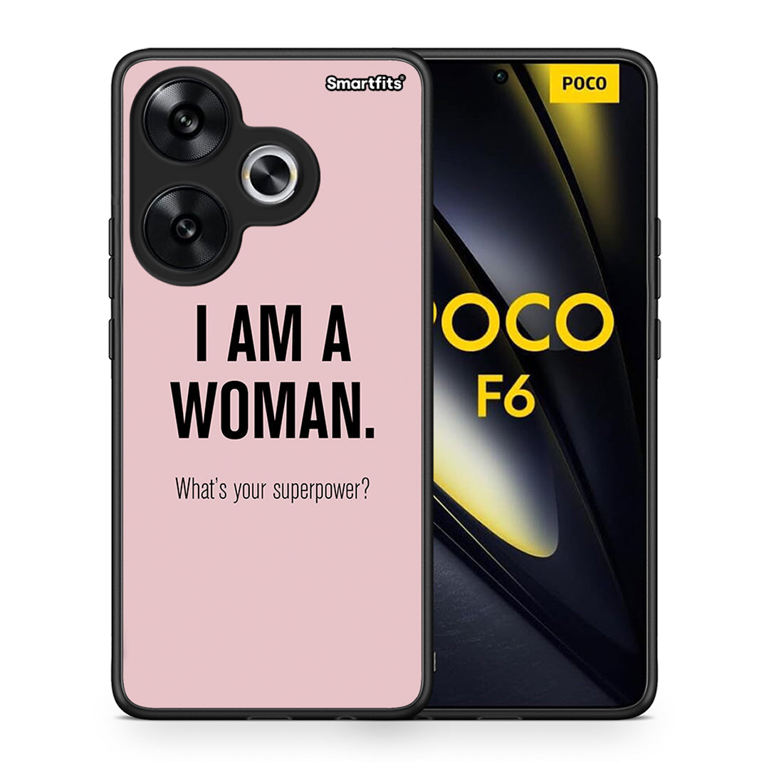Θήκη Xiaomi Poco F6 Superpower Woman από τη Smartfits με σχέδιο στο πίσω μέρος και μαύρο περίβλημα | Xiaomi Poco F6 Superpower Woman case with colorful back and black bezels
