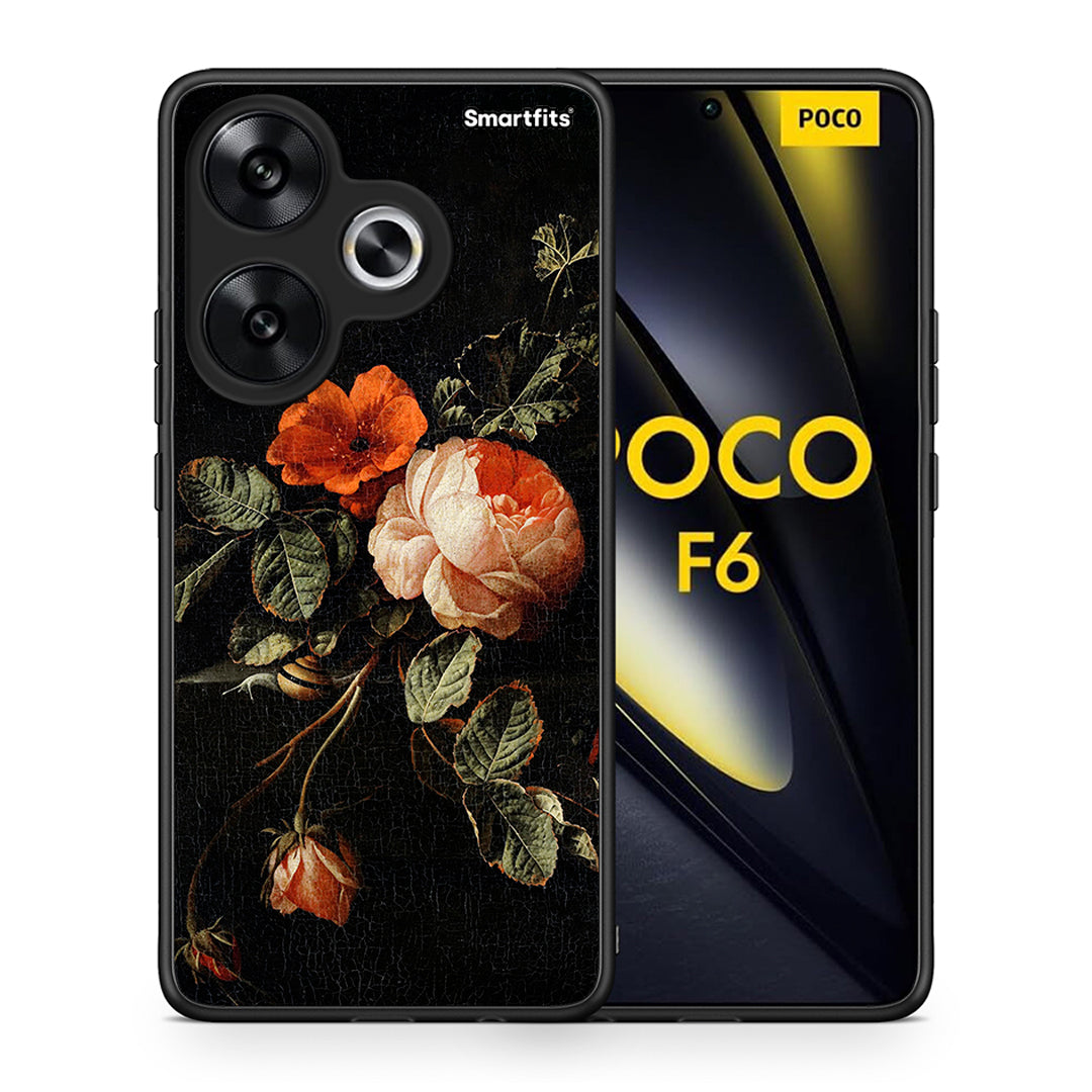 Θήκη Xiaomi Poco F6 Vintage Roses από τη Smartfits με σχέδιο στο πίσω μέρος και μαύρο περίβλημα | Xiaomi Poco F6 Vintage Roses case with colorful back and black bezels