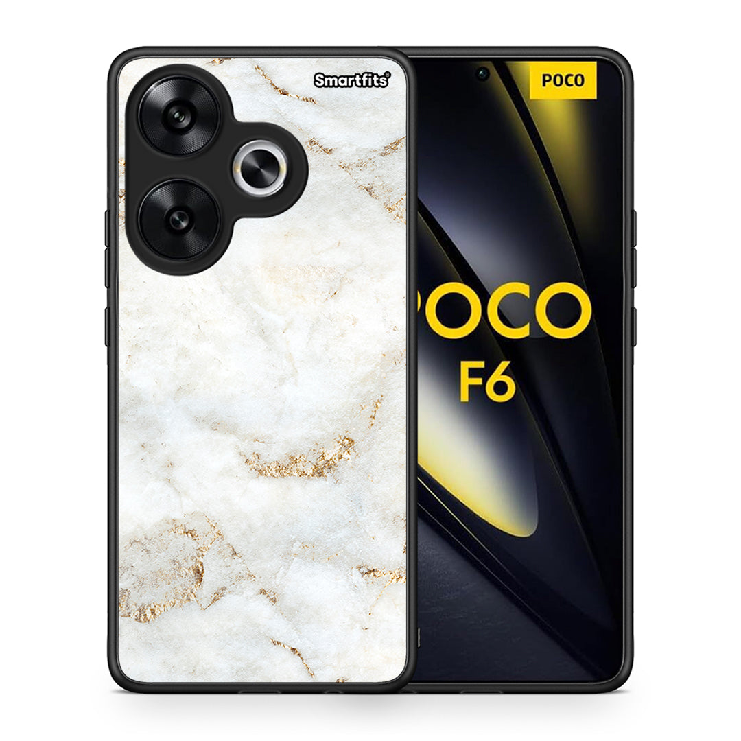 Θήκη Xiaomi Poco F6 White Gold Marble από τη Smartfits με σχέδιο στο πίσω μέρος και μαύρο περίβλημα | Xiaomi Poco F6 White Gold Marble case with colorful back and black bezels