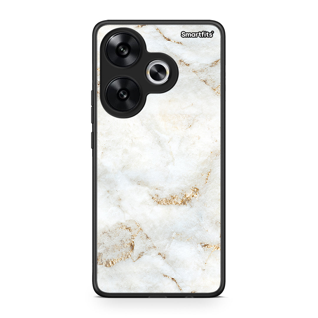 Xiaomi Poco F6 White Gold Marble θήκη από τη Smartfits με σχέδιο στο πίσω μέρος και μαύρο περίβλημα | Smartphone case with colorful back and black bezels by Smartfits