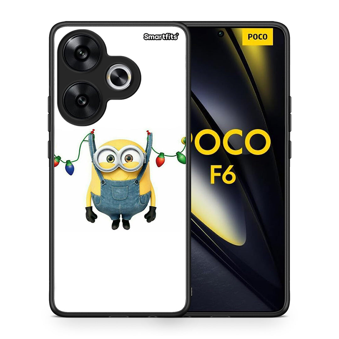 Θήκη Xiaomi Poco F6 Xmas Minion Lights από τη Smartfits με σχέδιο στο πίσω μέρος και μαύρο περίβλημα | Xiaomi Poco F6 Xmas Minion Lights case with colorful back and black bezels