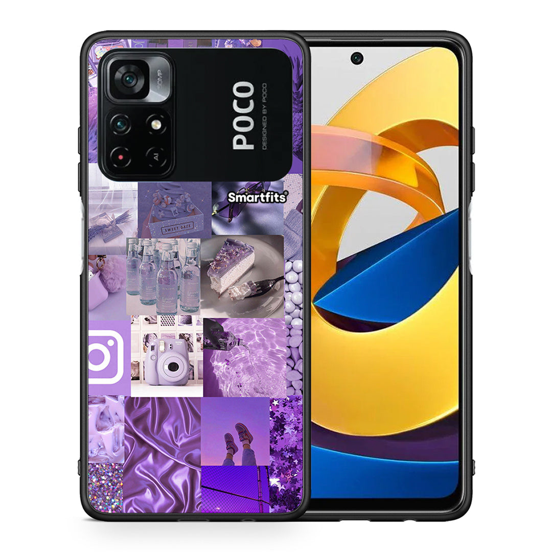 Θήκη Xiaomi Poco M4 Pro 4G Purple Aesthetic Collage από τη Smartfits με σχέδιο στο πίσω μέρος και μαύρο περίβλημα | Xiaomi Poco M4 Pro 4G Purple Aesthetic Collage case with colorful back and black bezels