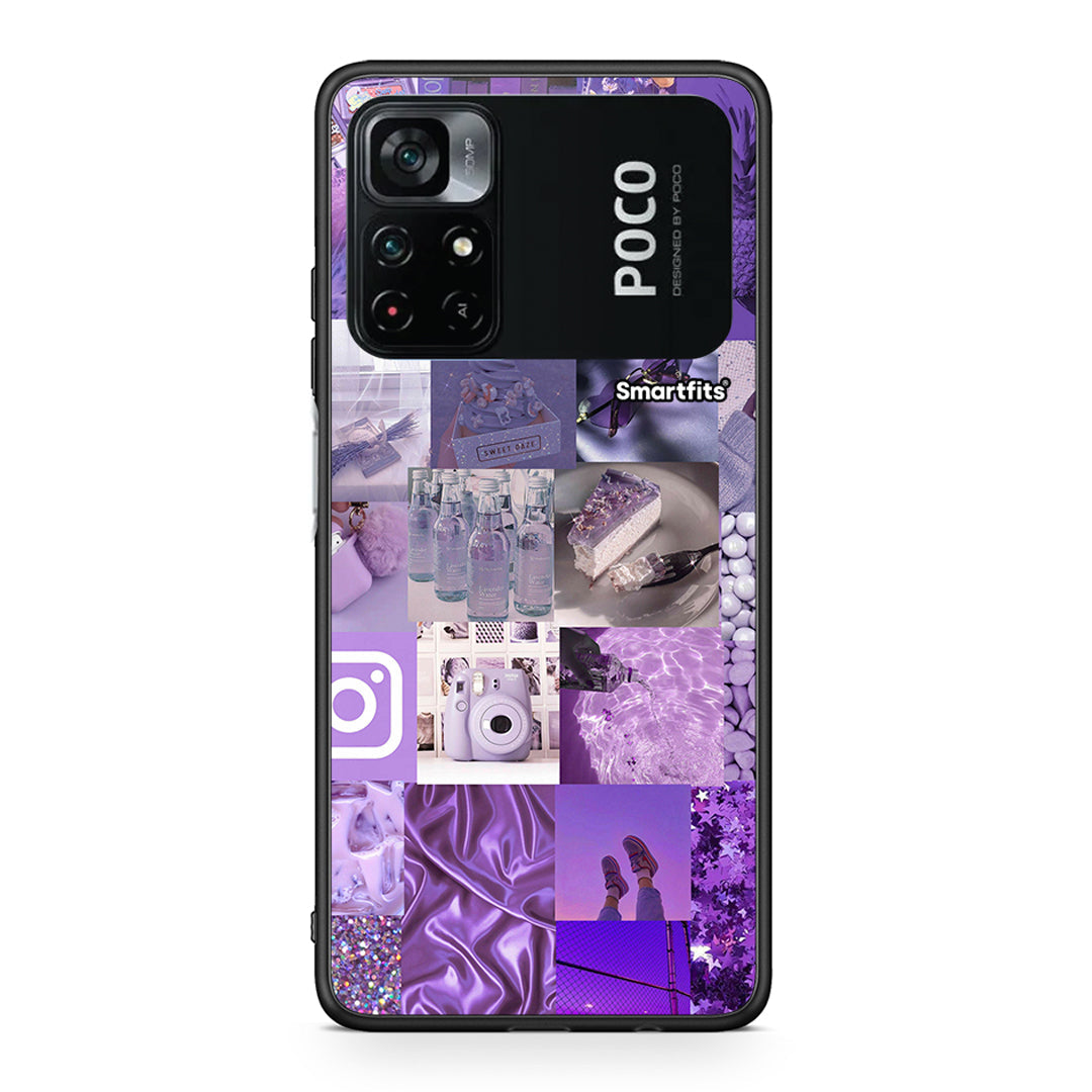 Xiaomi Poco M4 Pro 4G Purple Aesthetic Collage θήκη από τη Smartfits με σχέδιο στο πίσω μέρος και μαύρο περίβλημα | Smartphone case with colorful back and black bezels by Smartfits