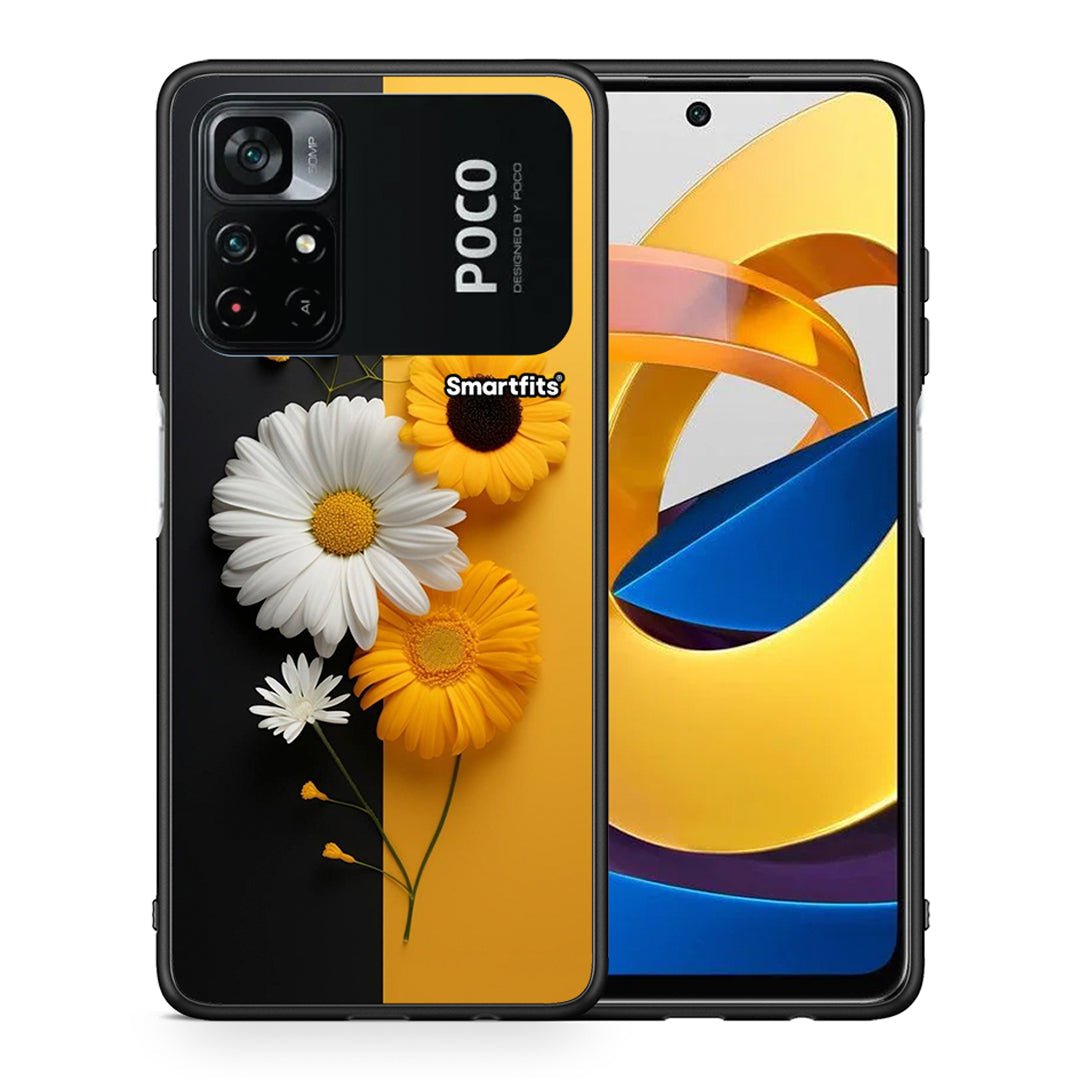 Θήκη Xiaomi Poco M4 Pro 4G Yellow Daisies από τη Smartfits με σχέδιο στο πίσω μέρος και μαύρο περίβλημα | Xiaomi Poco M4 Pro 4G Yellow Daisies case with colorful back and black bezels