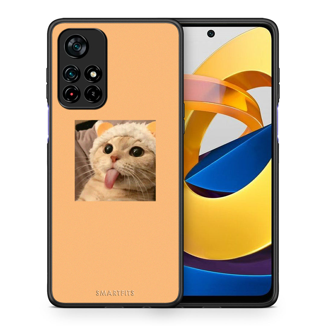 Θήκη Xiaomi Poco M4 Pro 5G Cat Tongue από τη Smartfits με σχέδιο στο πίσω μέρος και μαύρο περίβλημα | Xiaomi Poco M4 Pro 5G Cat Tongue case with colorful back and black bezels