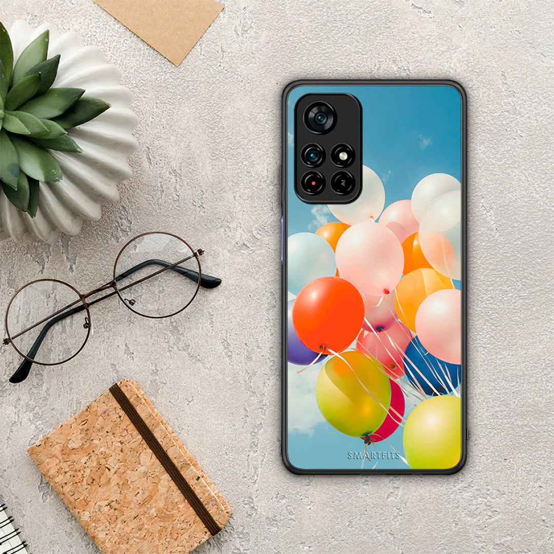 Xiaomi Poco M4 Pro 5G Colorful Balloons θήκη από τη Smartfits με σχέδιο στο πίσω μέρος και μαύρο περίβλημα | Smartphone case with colorful back and black bezels by Smartfits