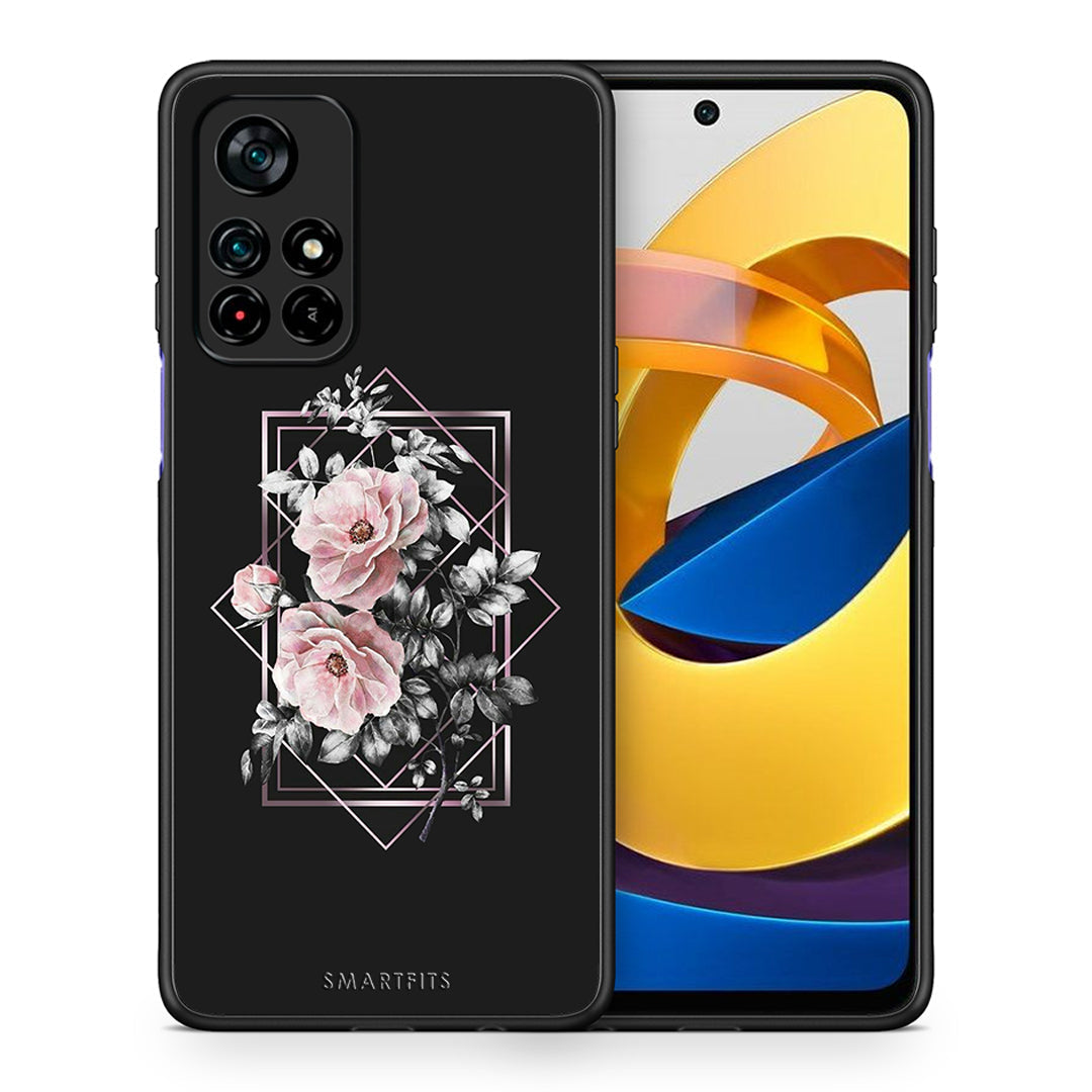 Θήκη Xiaomi Poco M4 Pro 5G Frame Flower από τη Smartfits με σχέδιο στο πίσω μέρος και μαύρο περίβλημα | Xiaomi Poco M4 Pro 5G Frame Flower case with colorful back and black bezels