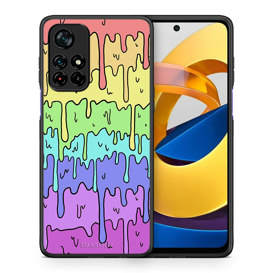 Θήκη Xiaomi Poco M4 Pro 5G Melting Rainbow από τη Smartfits με σχέδιο στο πίσω μέρος και μαύρο περίβλημα | Xiaomi Poco M4 Pro 5G Melting Rainbow case with colorful back and black bezels