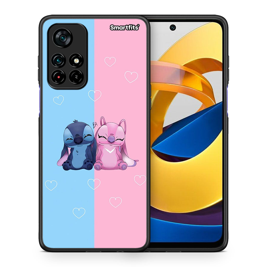 Θήκη Xiaomi Poco M4 Pro 5G Stitch And Angel από τη Smartfits με σχέδιο στο πίσω μέρος και μαύρο περίβλημα | Xiaomi Poco M4 Pro 5G Stitch And Angel case with colorful back and black bezels