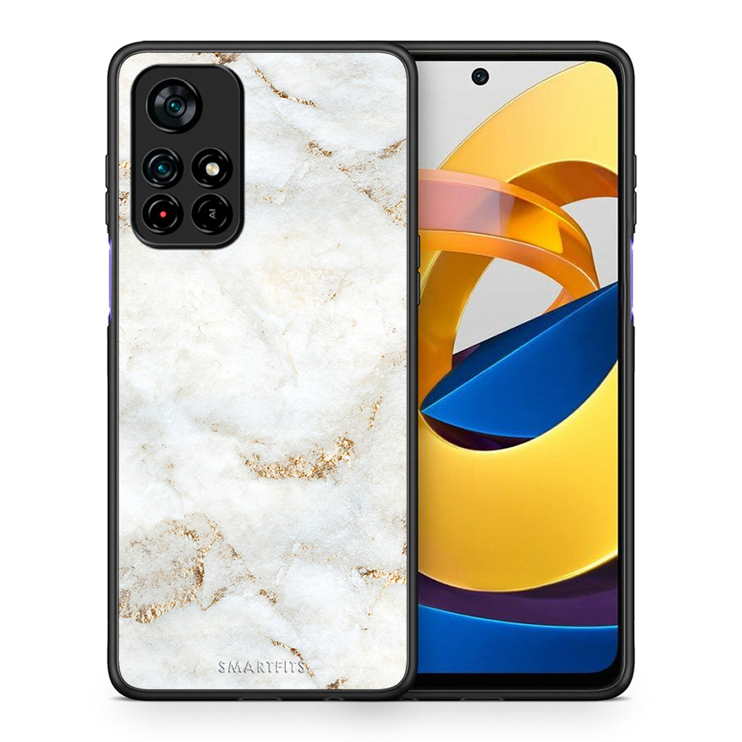 Θήκη Xiaomi Poco M4 Pro 5G White Gold Marble από τη Smartfits με σχέδιο στο πίσω μέρος και μαύρο περίβλημα | Xiaomi Poco M4 Pro 5G White Gold Marble case with colorful back and black bezels