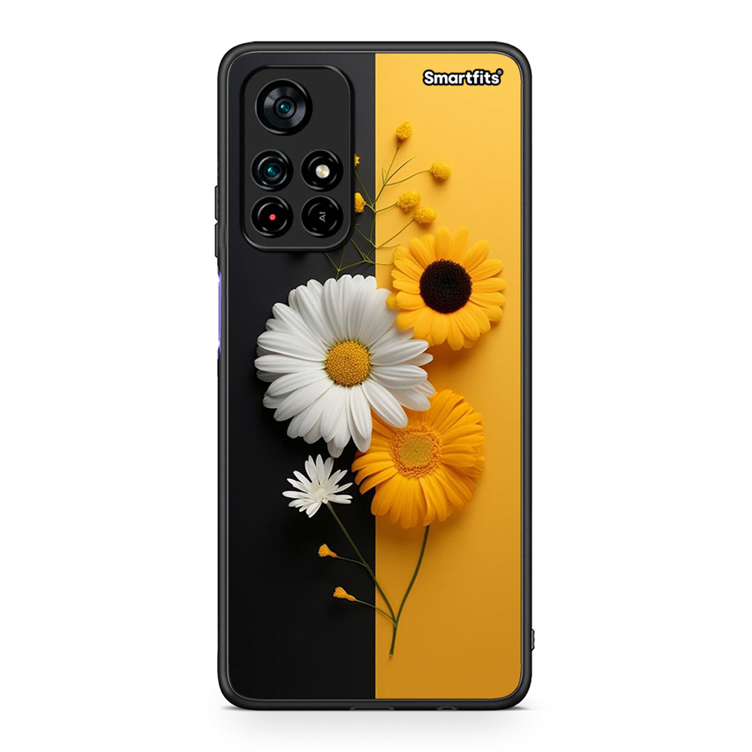 Xiaomi Poco M4 Pro 5G Yellow Daisies θήκη από τη Smartfits με σχέδιο στο πίσω μέρος και μαύρο περίβλημα | Smartphone case with colorful back and black bezels by Smartfits