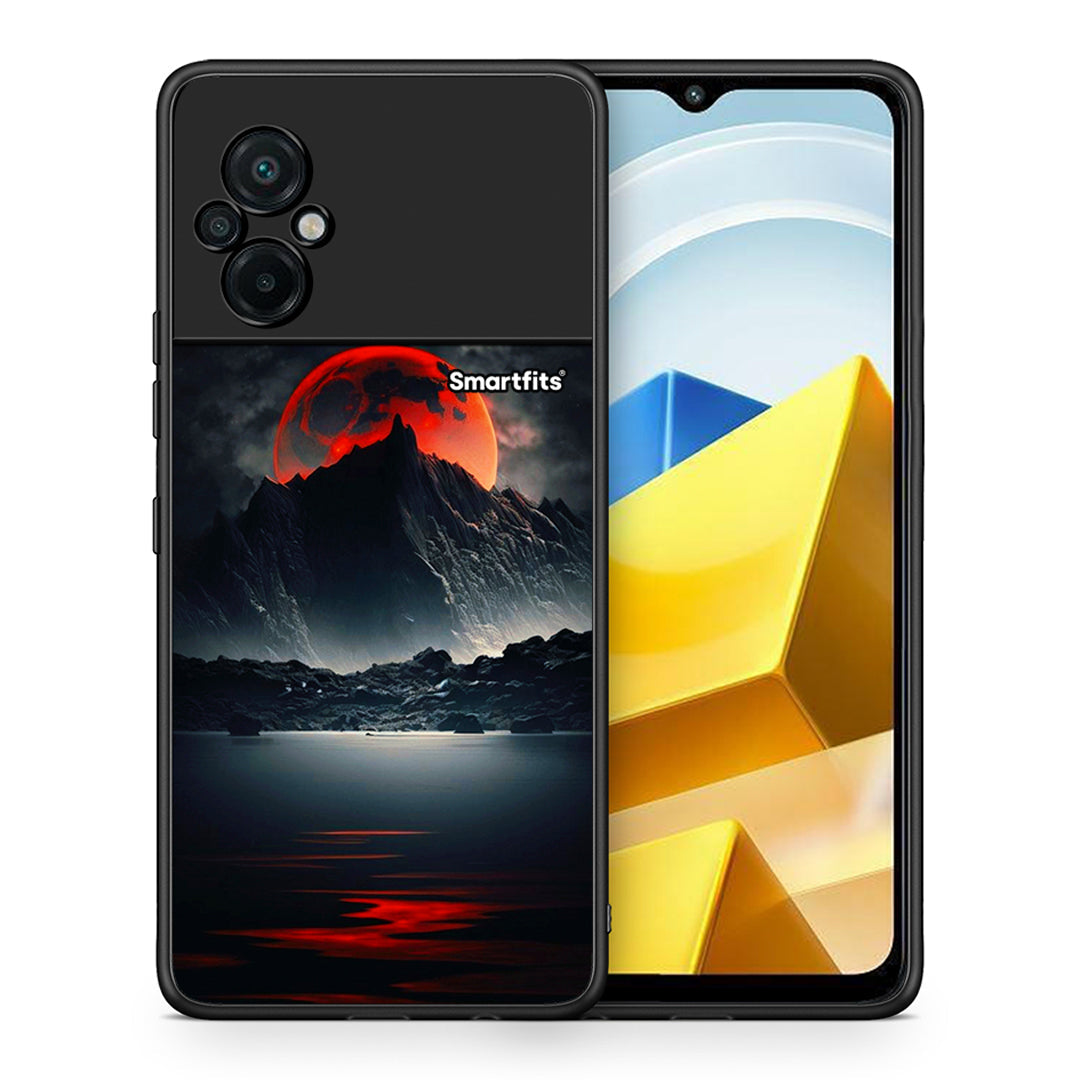 Θήκη Xiaomi Poco M5 / Redmi Note 11E Red Full Moon από τη Smartfits με σχέδιο στο πίσω μέρος και μαύρο περίβλημα | Xiaomi Poco M5 / Redmi Note 11E Red Full Moon case with colorful back and black bezels