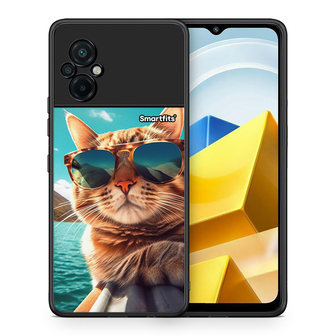 Θήκη Xiaomi Poco M5 / Redmi Note 11E Summer Cat από τη Smartfits με σχέδιο στο πίσω μέρος και μαύρο περίβλημα | Xiaomi Poco M5 / Redmi Note 11E Summer Cat case with colorful back and black bezels