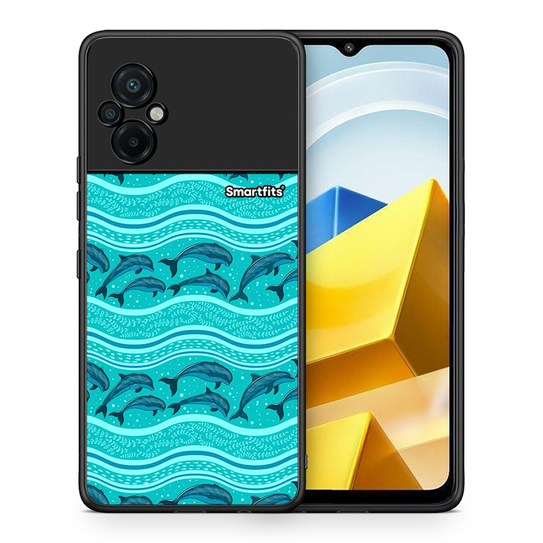 Θήκη Xiaomi Poco M5 / Redmi Note 11E Swimming Dolphins από τη Smartfits με σχέδιο στο πίσω μέρος και μαύρο περίβλημα | Xiaomi Poco M5 / Redmi Note 11E Swimming Dolphins case with colorful back and black bezels