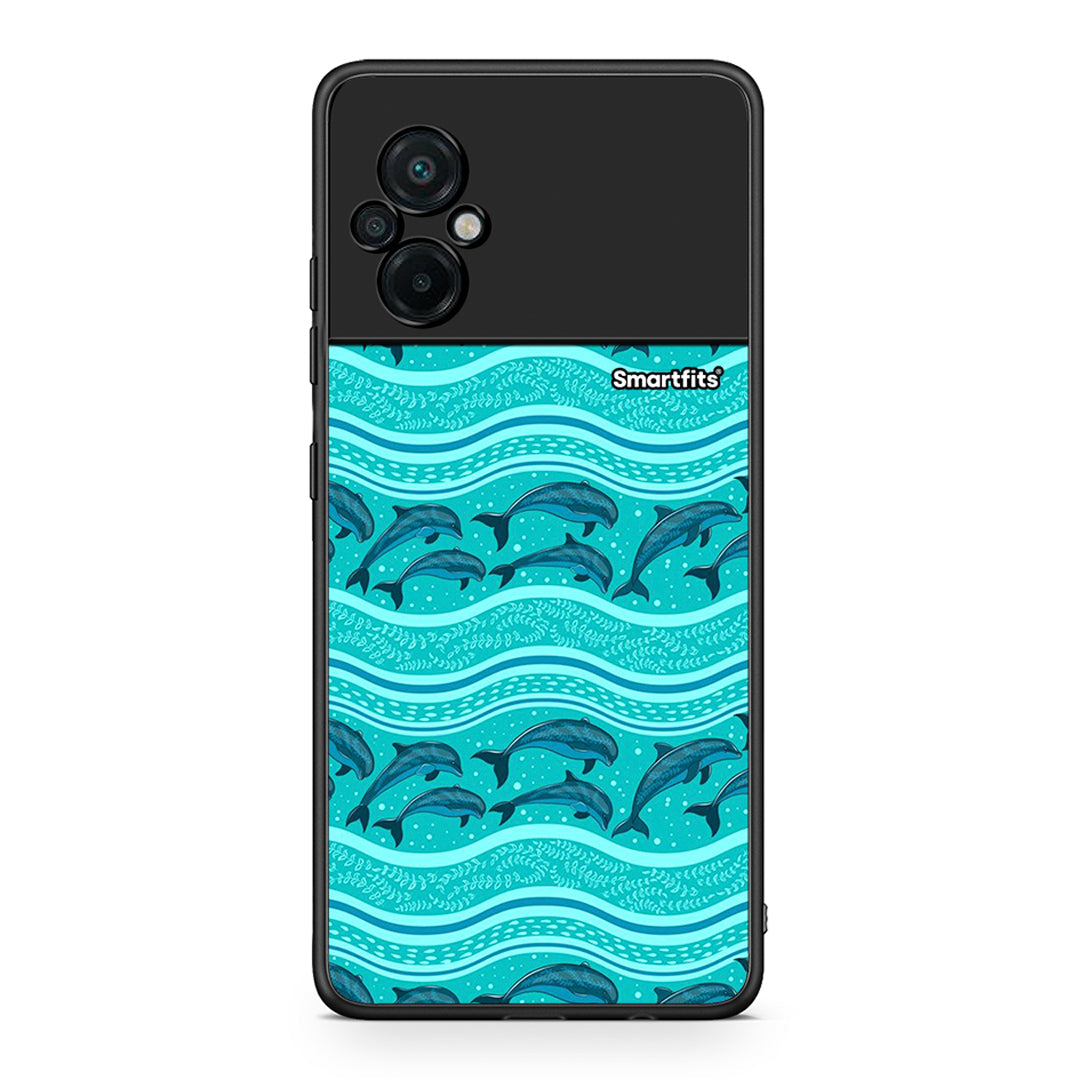 Xiaomi Poco M5 / Redmi Note 11E Swimming Dolphins θήκη από τη Smartfits με σχέδιο στο πίσω μέρος και μαύρο περίβλημα | Smartphone case with colorful back and black bezels by Smartfits