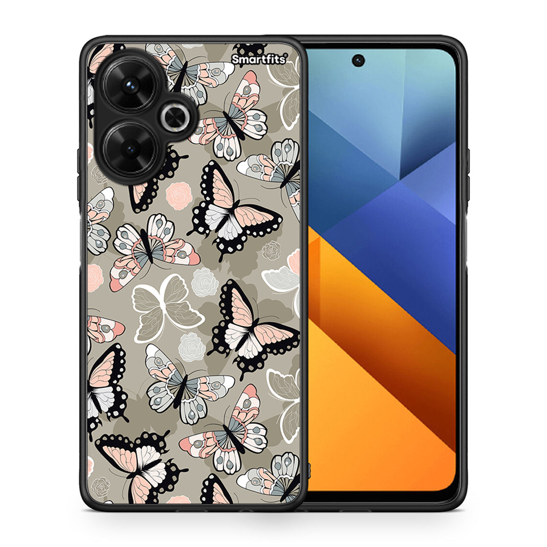 Θήκη Xiaomi Poco M6 4G Butterflies Boho από τη Smartfits με σχέδιο στο πίσω μέρος και μαύρο περίβλημα | Xiaomi Poco M6 4G Butterflies Boho case with colorful back and black bezels