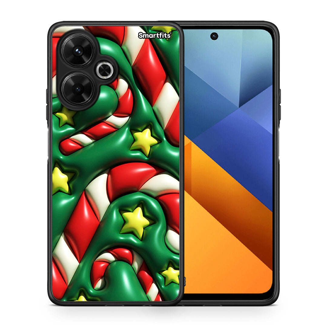 Θήκη Xiaomi Poco M6 4G Christmas Bubbles από τη Smartfits με σχέδιο στο πίσω μέρος και μαύρο περίβλημα | Xiaomi Poco M6 4G Christmas Bubbles case with colorful back and black bezels