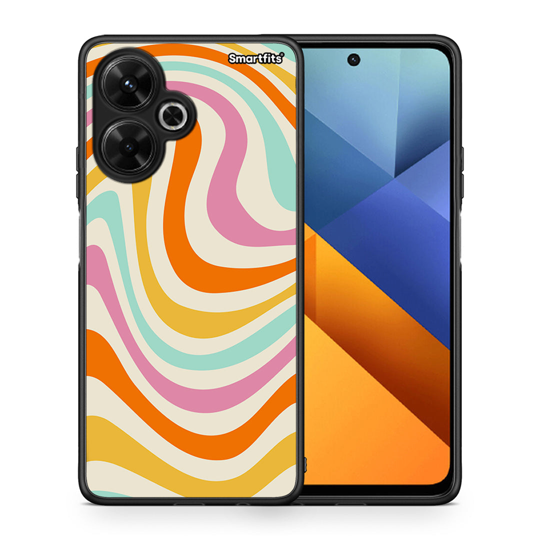 Θήκη Xiaomi Poco M6 4G Colourful Waves από τη Smartfits με σχέδιο στο πίσω μέρος και μαύρο περίβλημα | Xiaomi Poco M6 4G Colourful Waves case with colorful back and black bezels