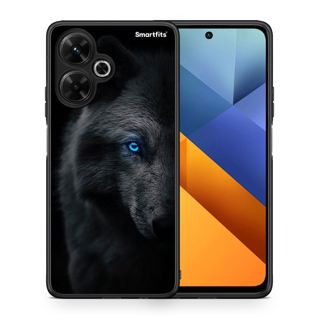 Θήκη Xiaomi Poco M6 4G Dark Wolf από τη Smartfits με σχέδιο στο πίσω μέρος και μαύρο περίβλημα | Xiaomi Poco M6 4G Dark Wolf case with colorful back and black bezels