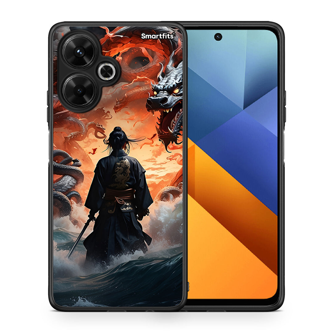 Θήκη Xiaomi Poco M6 4G Dragons Fight από τη Smartfits με σχέδιο στο πίσω μέρος και μαύρο περίβλημα | Xiaomi Poco M6 4G Dragons Fight case with colorful back and black bezels