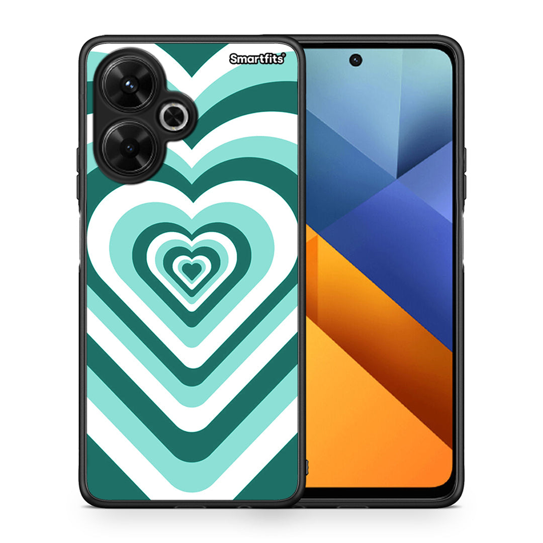 Θήκη Xiaomi Poco M6 4G Green Hearts από τη Smartfits με σχέδιο στο πίσω μέρος και μαύρο περίβλημα | Xiaomi Poco M6 4G Green Hearts case with colorful back and black bezels